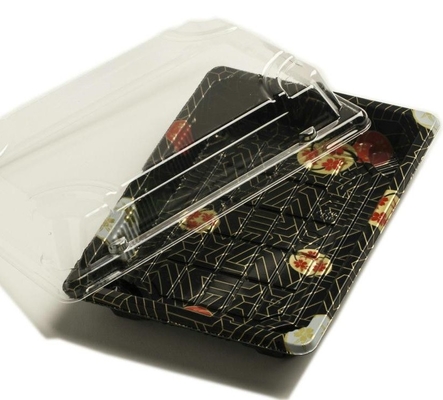 Van het Voedsel de Dienende Hulpmiddelen van HACCP pp Meeneem Zwarte Plastic Sushi Tray With Cover